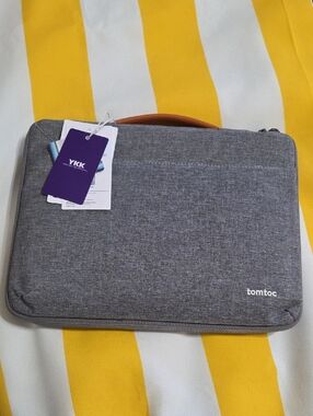 tomtoc Gray Laptop Sleeve with Brown Carry Handle